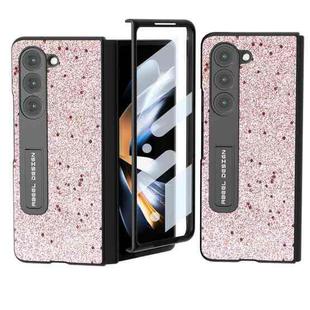 For Samsung Galaxy Z Fold5 ABEEL Integrated Glitter Shockproof Phone Case with Holder(Gold Pink)
