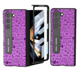 For Samsung Galaxy Z Fold5 ABEEL Integrated Glitter Shockproof Phone Case with Holder(Purple)