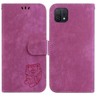 For OPPO A16K Little Tiger Embossed Leather Phone Case(Rose Red)