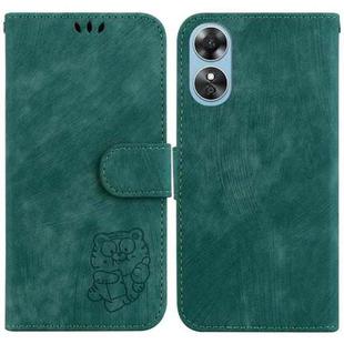 For OPPO A17 / A17K Little Tiger Embossed Leather Phone Case(Green)