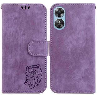 For OPPO A17 / A17K Little Tiger Embossed Leather Phone Case(Purple)