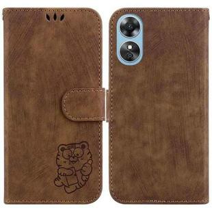 For OPPO A17 / A17K Little Tiger Embossed Leather Phone Case(Brown)