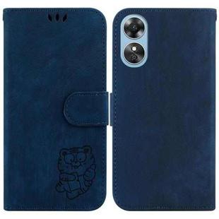 For OPPO A17 / A17K Little Tiger Embossed Leather Phone Case(Dark Blue)