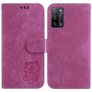 For OPPO A55 5G / A53S 5G / A54 4G Little Tiger Embossed Leather Phone Case(Rose Red)