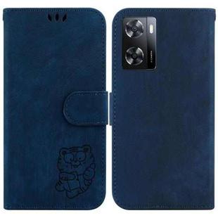 For OPPO A57 4G / 5G / A57S 4G Global Little Tiger Embossed Leather Phone Case(Dark Blue)