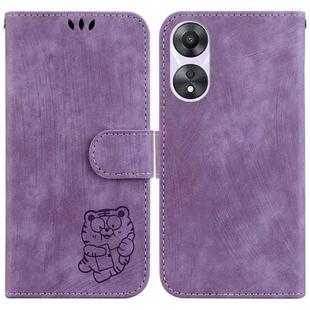 For OPPO A58 5G / A78 5G Little Tiger Embossed Leather Phone Case(Purple)