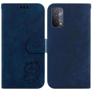 For OPPO A74 5G / A93 5G / A54 5G Little Tiger Embossed Leather Phone Case(Dark Blue)