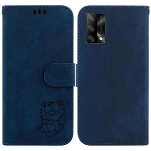 For OPPO A74 4G / F19 4G Little Tiger Embossed Leather Phone Case(Dark Blue)