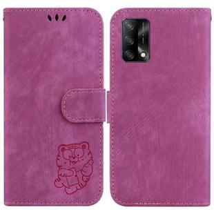 For OPPO A74 4G / F19 4G Little Tiger Embossed Leather Phone Case(Rose Red)