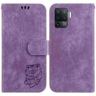 For OPPO A94 4G / F19 Pro / Reno5 F Little Tiger Embossed Leather Phone Case(Purple)