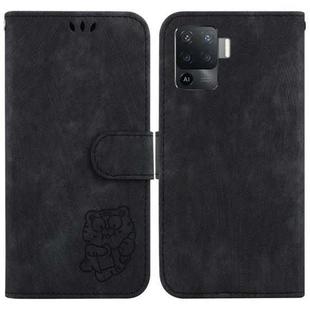 For OPPO A94 4G / F19 Pro / Reno5 F Little Tiger Embossed Leather Phone Case(Black)