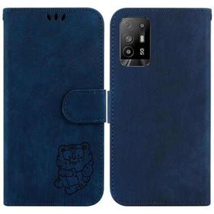 For OPPO A94 5G / F19 Pro+ 5G /Reno5 Z Little Tiger Embossed Leather Phone Case(Dark Blue)