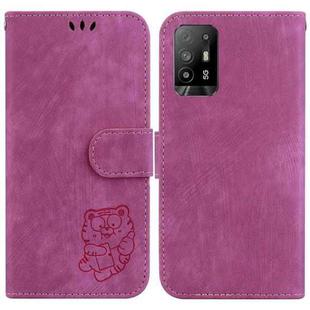 For OPPO A94 5G / F19 Pro+ 5G /Reno5 Z Little Tiger Embossed Leather Phone Case(Rose Red)