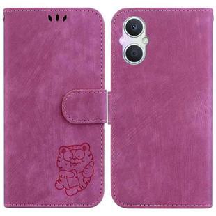 For OPPO A96 5G / Reno7 Z 5G Little Tiger Embossed Leather Phone Case(Rose Red)