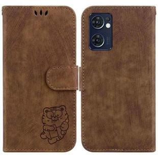 For OPPO Reno7 5G Global /Find X5 Lite Little Tiger Embossed Leather Phone Case(Brown)