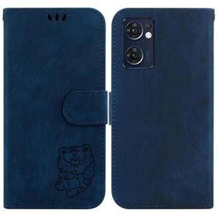 For OPPO Reno7 5G Global /Find X5 Lite Little Tiger Embossed Leather Phone Case(Dark Blue)