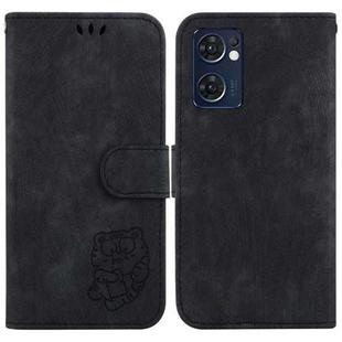 For OPPO Reno7 5G Global /Find X5 Lite Little Tiger Embossed Leather Phone Case(Black)