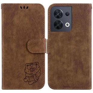 For OPPO Reno8 5G Little Tiger Embossed Leather Phone Case(Brown)