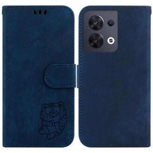 For OPPO Reno8 5G Little Tiger Embossed Leather Phone Case(Dark Blue)