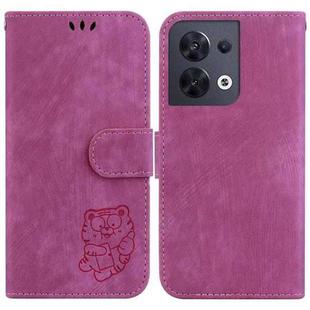 For OPPO Reno8 5G Little Tiger Embossed Leather Phone Case(Rose Red)