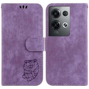 For OPPO Reno8 Pro 5G Global Little Tiger Embossed Leather Phone Case(Purple)