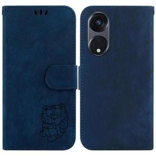 For OPPO Reno8 T 5G / A1 Pro 5G Little Tiger Embossed Leather Phone Case(Dark Blue)