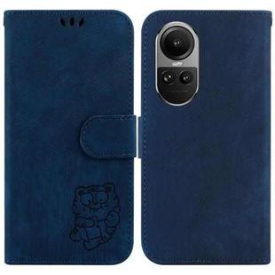 For OPPO Reno10 /10 Pro 5G Global Little Tiger Embossed Leather Phone Case(Dark Blue)