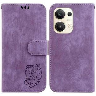 For OPPO Reno9 Pro+ Little Tiger Embossed Leather Phone Case(Purple)