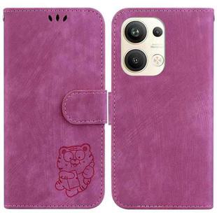 For OPPO Reno9 Pro+ Little Tiger Embossed Leather Phone Case(Rose Red)