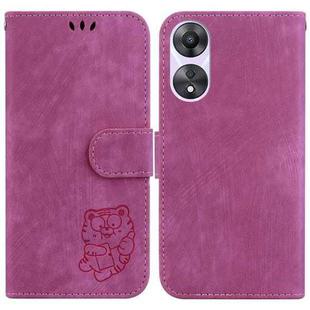 For OPPO A58 4G Little Tiger Embossed Leather Phone Case(Rose Red)