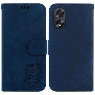For OPPO A38 4G / A18 Little Tiger Embossed Leather Phone Case(Dark Blue)