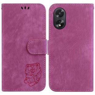 For OPPO A38 4G / A18 Little Tiger Embossed Leather Phone Case(Rose Red)