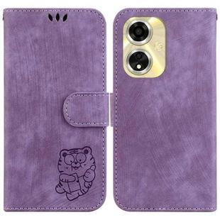 For OPPO A59 5G / A2M Little Tiger Embossed Leather Phone Case(Purple)
