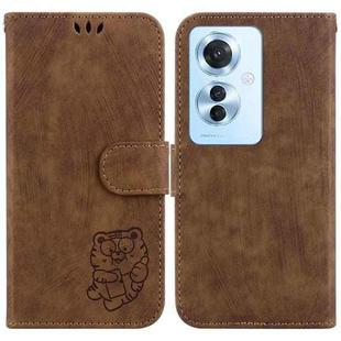 For OPPO Reno11 F Global Little Tiger Embossed Leather Phone Case(Brown)