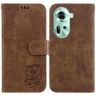 For  OPPO Reno11 Global Little Tiger Embossed Leather Phone Case(Brown)