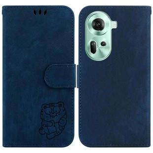 For  OPPO Reno11 Global Little Tiger Embossed Leather Phone Case(Dark Blue)