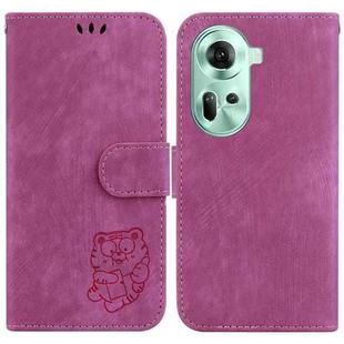 For  OPPO Reno11 Global Little Tiger Embossed Leather Phone Case(Rose Red)