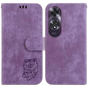 For OPPO A60 4G Little Tiger Embossed Leather Phone Case(Purple)