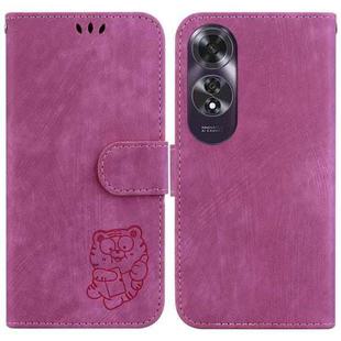 For OPPO A60 4G Little Tiger Embossed Leather Phone Case(Rose Red)