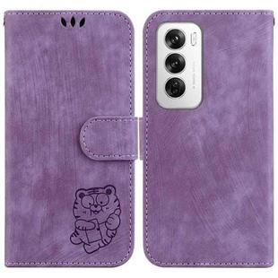 For OPPO Reno12 5G Global Little Tiger Embossed Leather Phone Case(Purple)