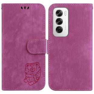 For OPPO Reno12 5G Global Little Tiger Embossed Leather Phone Case(Rose Red)