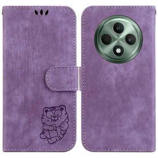 For OPPO Reno12 F 5G Little Tiger Embossed Leather Phone Case(Purple)