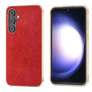 For Samsung Galaxy S23 FE 5G Plating Retro Litchi Texture PU Phone Case(Red)