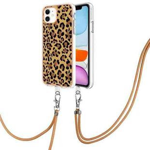For iPhone 11 Electroplating Dual-side IMD Phone Case with Lanyard(Leopard Print)