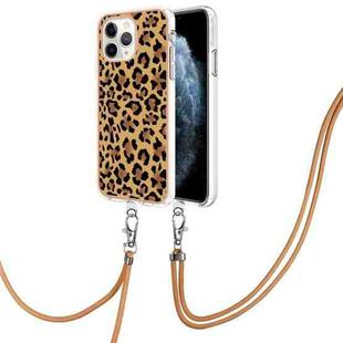 For iPhone 11 Pro Electroplating Dual-side IMD Phone Case with Lanyard(Leopard Print)