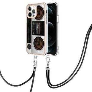 For iPhone 12 Pro Max Electroplating Dual-side IMD Phone Case with Lanyard(Retro Radio)