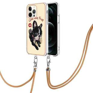 For iPhone 12 / 12 Pro Electroplating Dual-side IMD Phone Case with Lanyard(Lucky Dog)