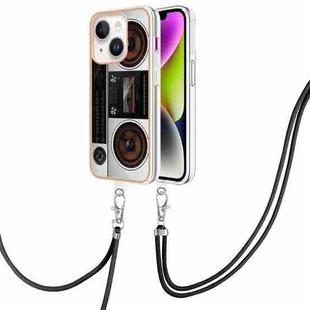 For iPhone 14 Plus Electroplating Dual-side IMD Phone Case with Lanyard(Retro Radio)