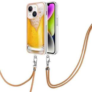 For iPhone 14 Plus Electroplating Dual-side IMD Phone Case with Lanyard(Draft Beer)