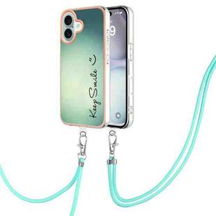 For iPhone 16 Plus Electroplating Dual-side IMD Phone Case with Lanyard(Smile)